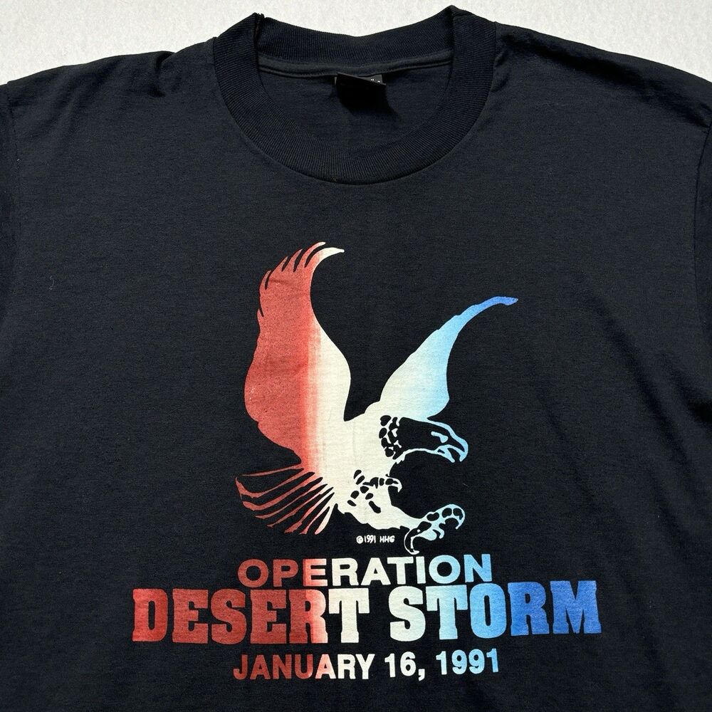 Vintage Mens Large Operation Desert Storm Black Hanes Single Stitch Eagle Tshirt